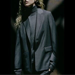 COS Dark Grey Pinstriped Regular Fit Wool Blazer (NEW)